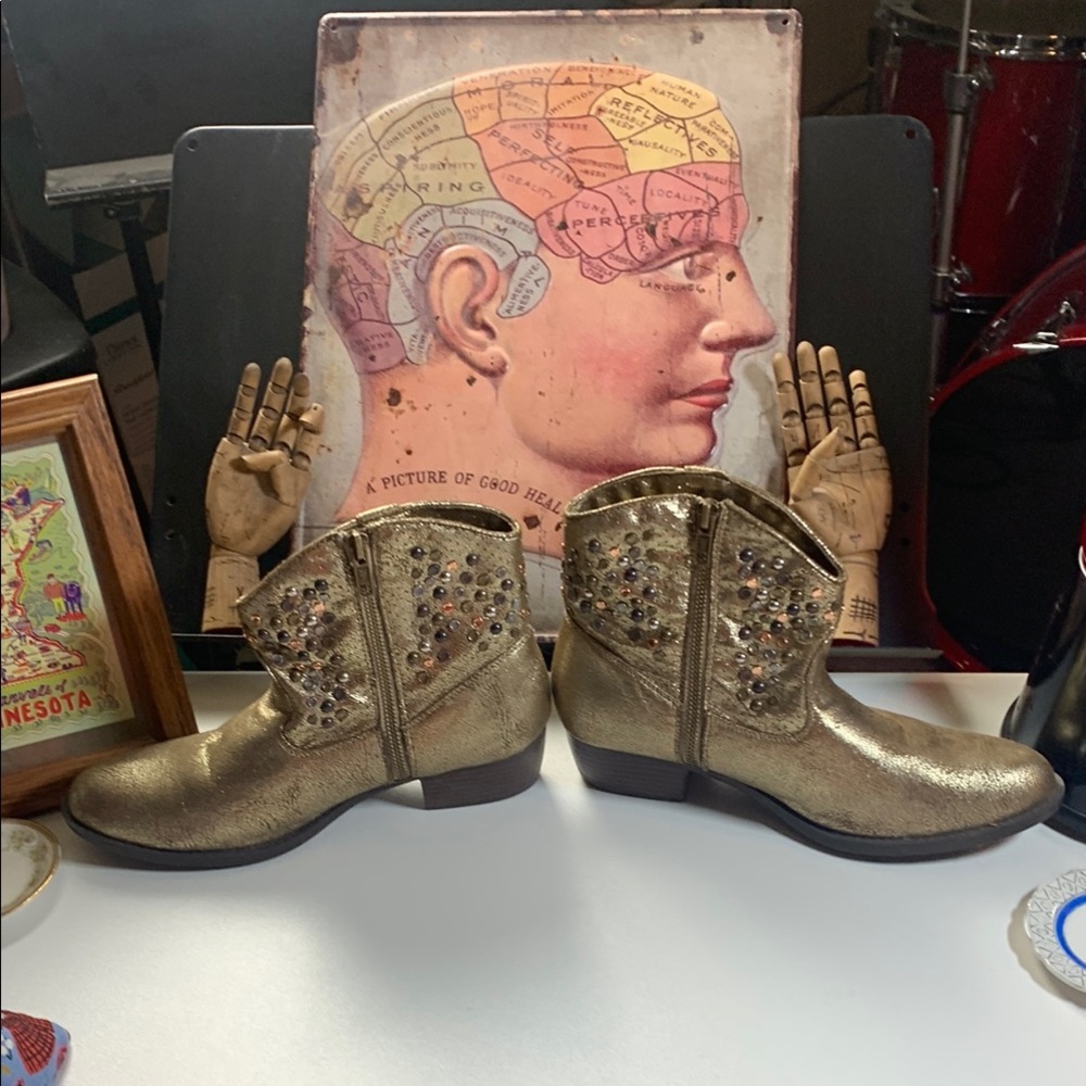 Frye Gold Ankle Boots with Studded Detail 5/36